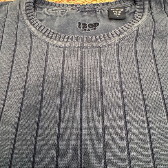 Izod Jeans Blue Ribbed Crewneck Sweater 100% Cotton Size Large - Picture 5 of 10